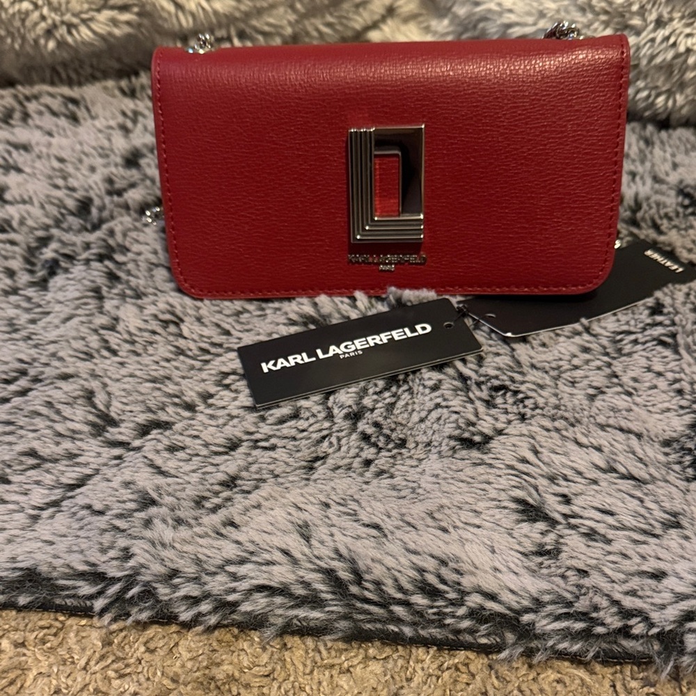 Karl Lagerfeld Burgundy Crossbody/Shoulder/Clutch Bag With Silver Hardware